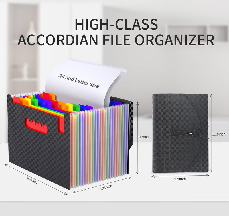 TCJ 24 Pockets Expanding File Folder,Accordion File Organizer,Document Organizer Letter Size,Expandable Filing Box,Special Designed for Portable Use,Accordian Folders Plastic (Grid Rainbow) - Image 4